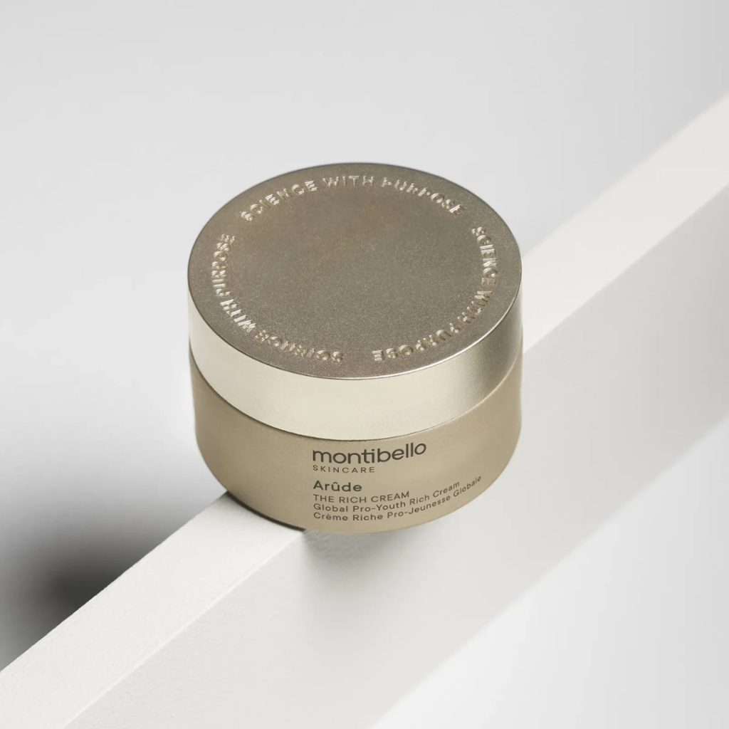 The Rich Cream Arûde de Montibello, crema pro-juventud global de textura rica para piel seca y/o alípica disponible en Estética Ito.