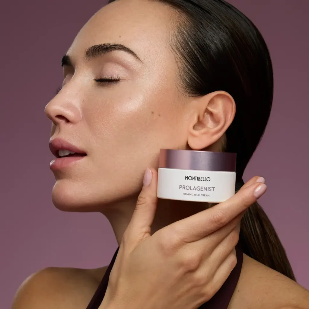 Crema reafirmante rica Montibello Prolagenist para piel seca, tratamiento facial antiedad con colágeno y ácido hialurónico en Estética Ito.